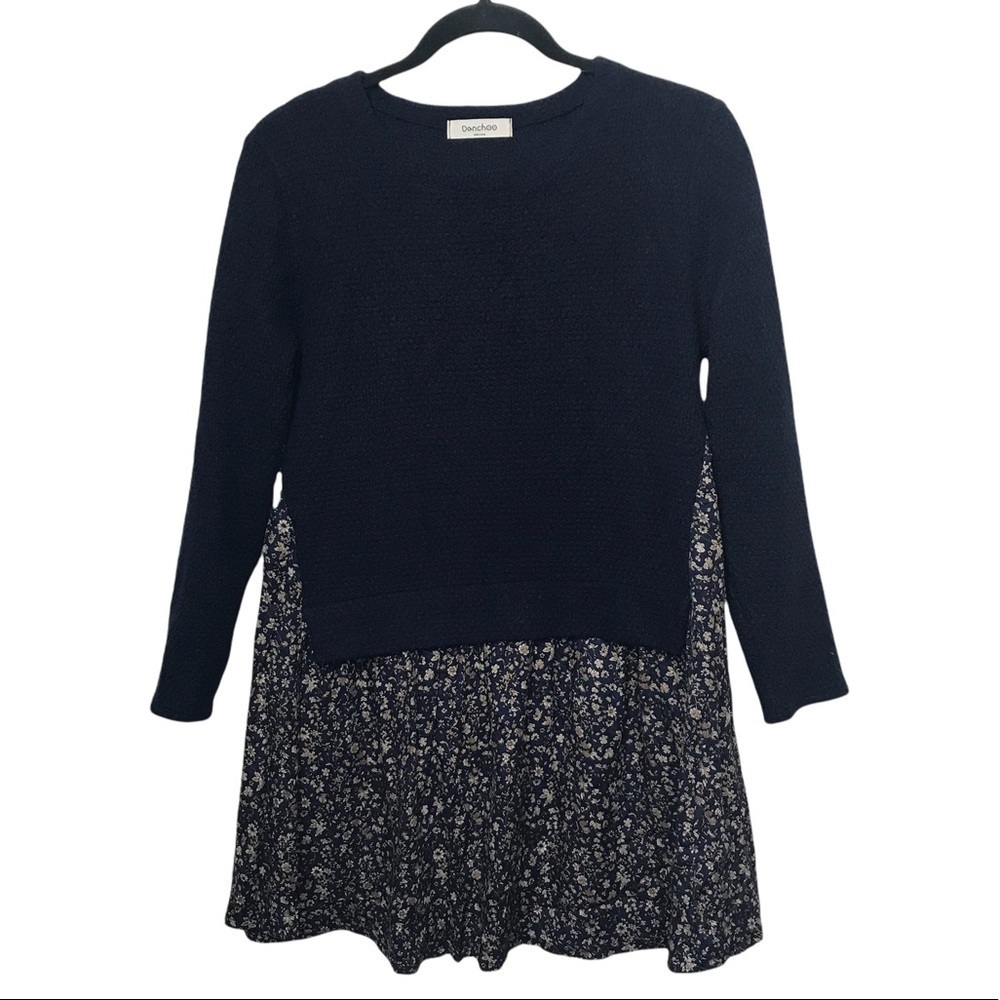 Danchoo Navy Blue Floral Sweater Mini Dress